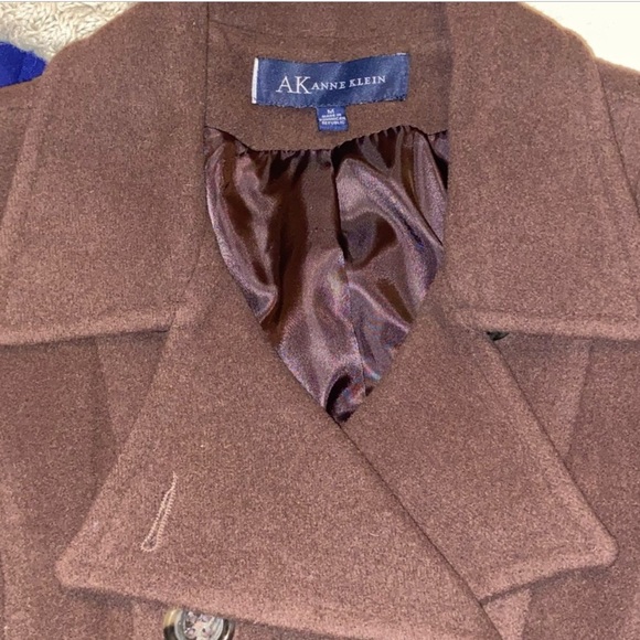 Anne Klein AK chocolate brown double breasted Tourtise button peacoat SZ M - Picture 3 of 7